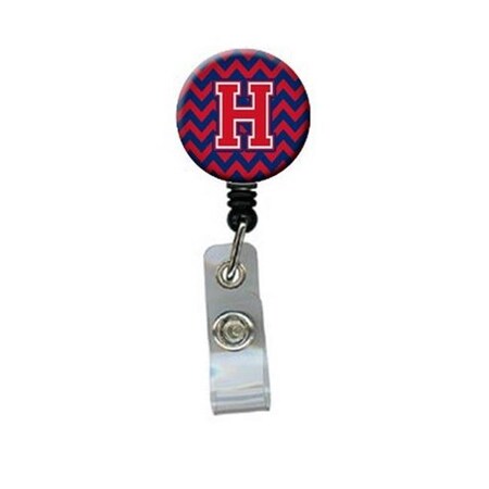 Carolines Treasures Carolines Treasures CJ1054-HBR Letter H Chevron Yale Blue & Crimson Retractable Badge Reel CJ1054-HBR